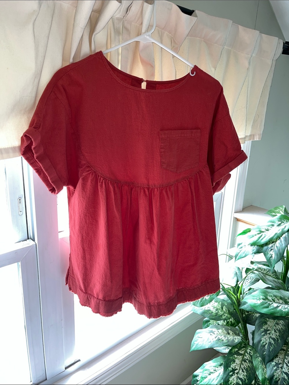 Women's Rust Short-Sleeve Peplum Tunic Top